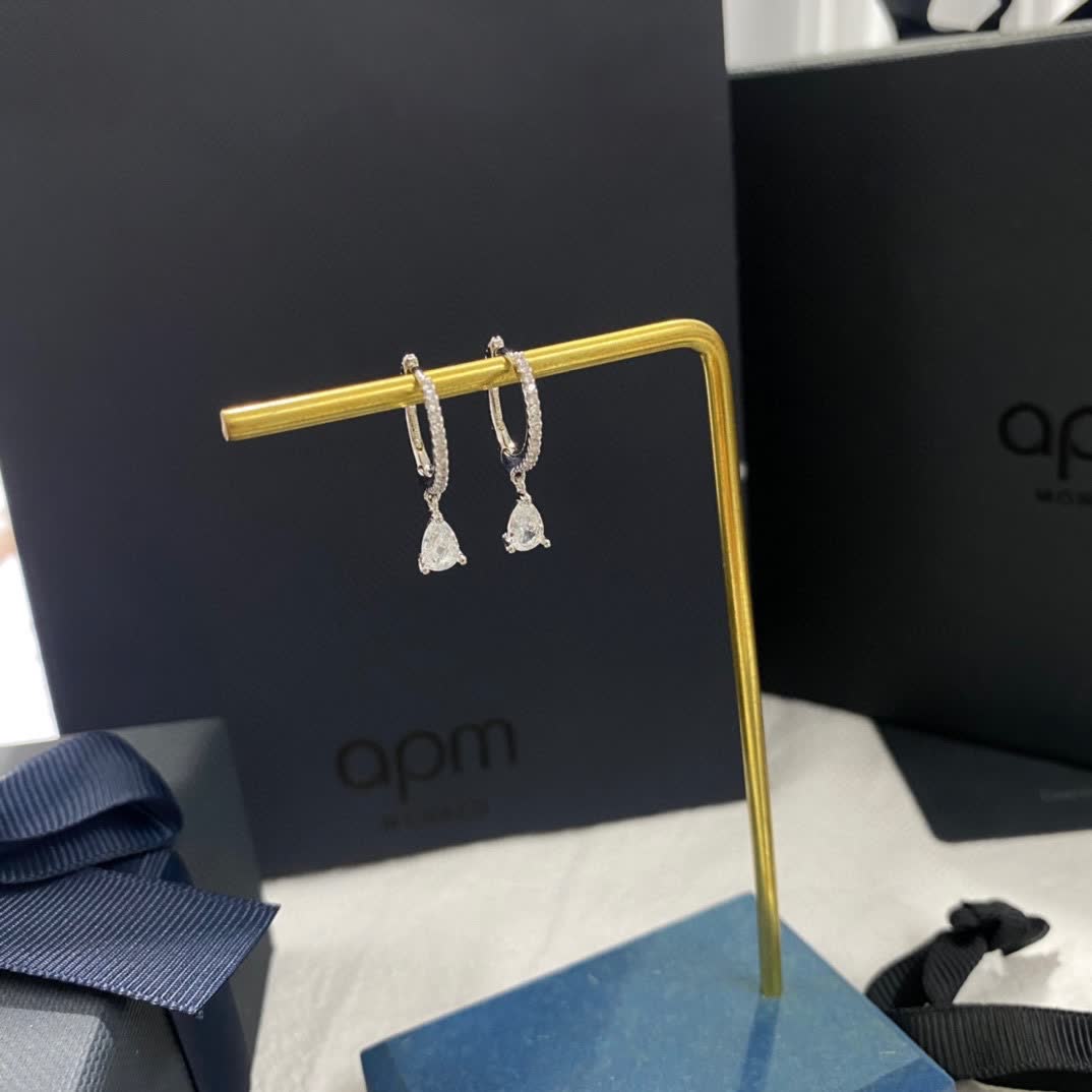 APM Monaco Silver Hoop Earrings with Diamond Drop